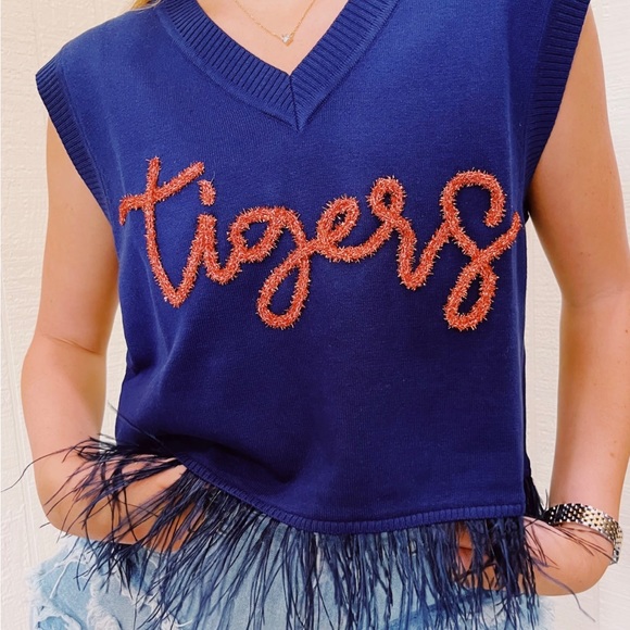 QUEEN OF SPARKLES Tops - Queen of sparkles navy Tigers sweater vest. Never worn. Size medium.